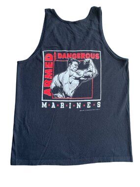 Power Breed Marines Graphic Tank Top Black  L 100% Cotton Sleeveless Mens Shirt